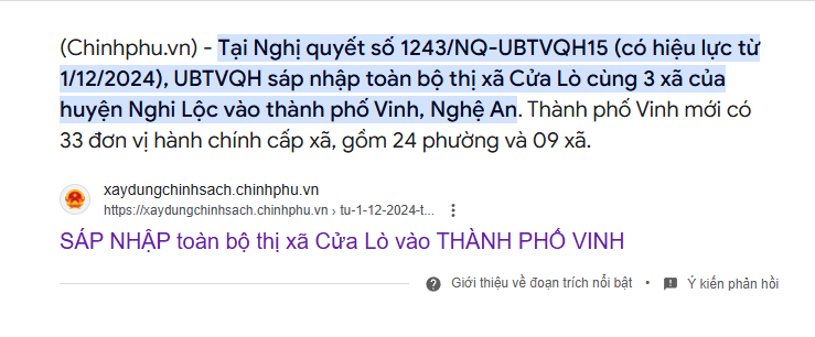 Nghệ An chính thức mở rộng địa giới TP Vinh theo thông tin của Chính Phủ Việt Nam